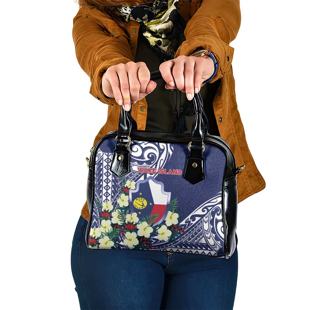 Wake Island Shoulder Handbag Tribal Pattern With Hibiscus Flowers