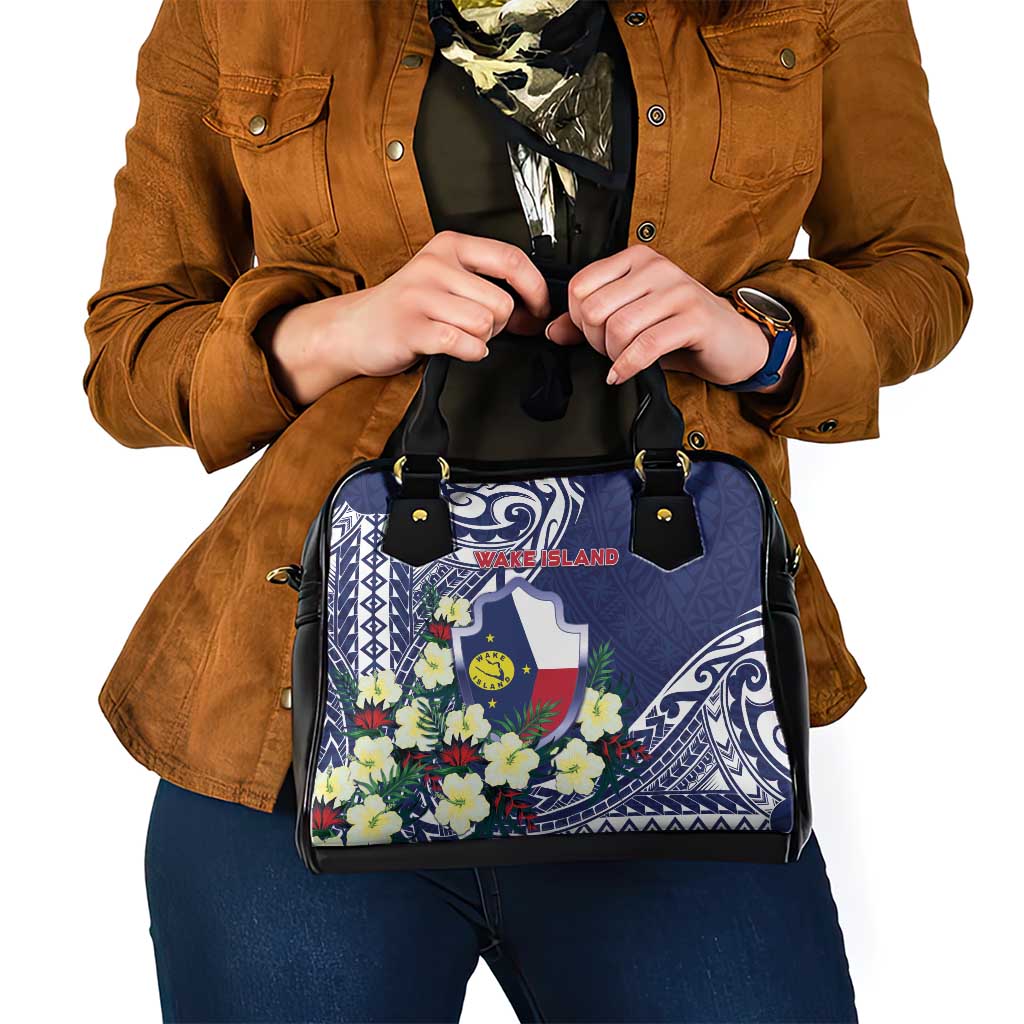 Wake Island Shoulder Handbag Tribal Pattern With Hibiscus Flowers