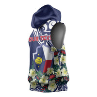 Personalised Wake Island Sleeveless Hoodie Tribal Pattern With Hibiscus Flowers