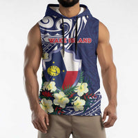 Personalised Wake Island Sleeveless Hoodie Tribal Pattern With Hibiscus Flowers