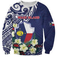Personalised Wake Island Sweatshirt Tribal Pattern With Hibiscus Flowers