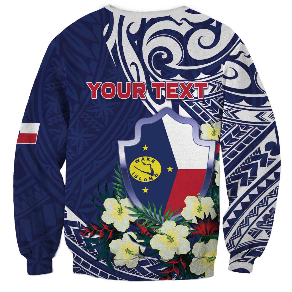 Personalised Wake Island Sweatshirt Tribal Pattern With Hibiscus Flowers