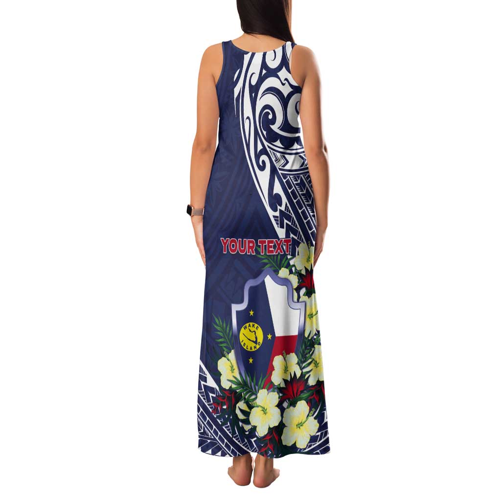 Personalised Wake Island Tank Maxi Dress Tribal Pattern With Hibiscus Flowers