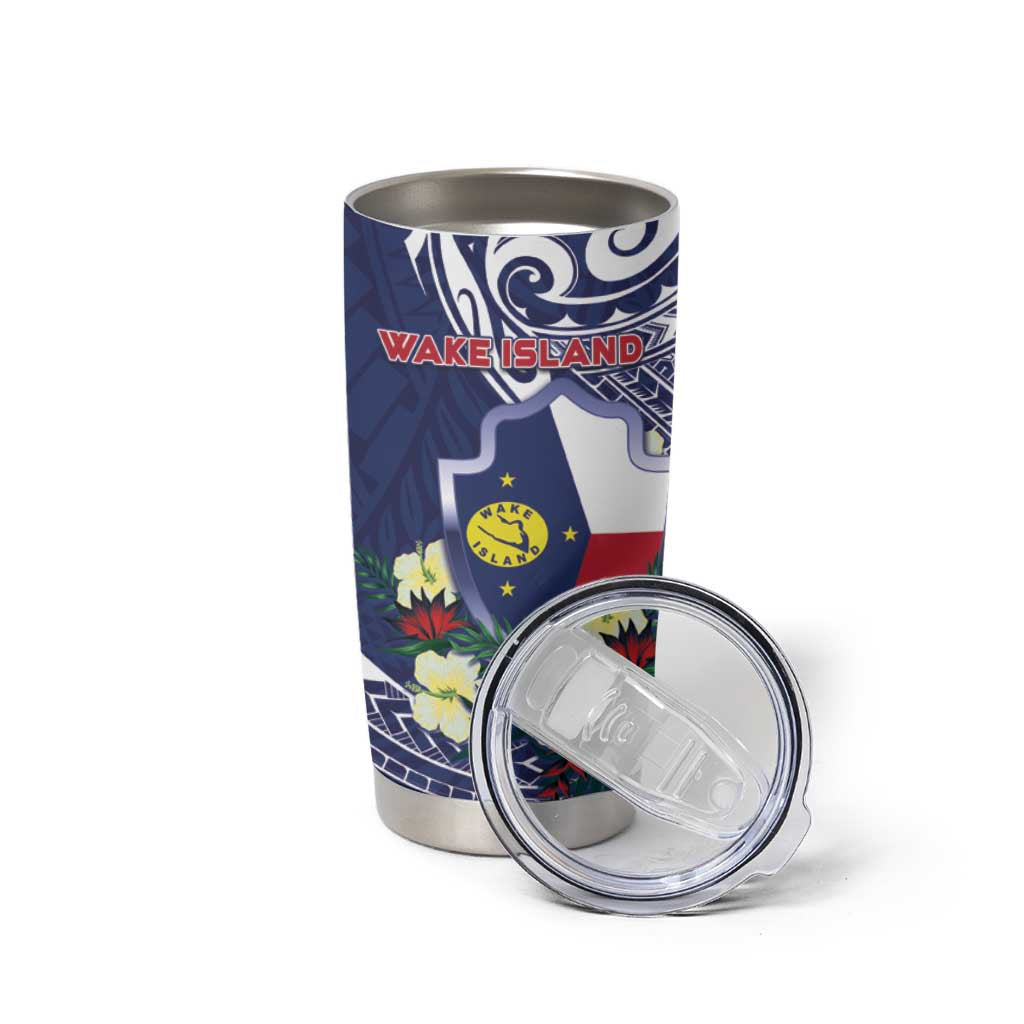 Personalised Wake Island Tumbler Cup Tribal Pattern With Hibiscus Flowers
