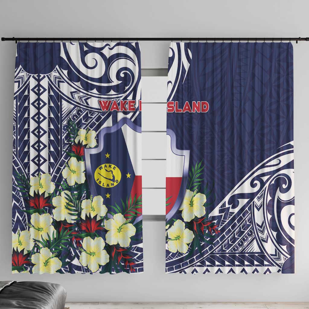 Wake Island Window Curtain Tribal Pattern With Hibiscus Flowers