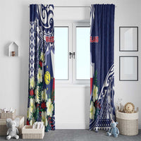 Wake Island Window Curtain Tribal Pattern With Hibiscus Flowers