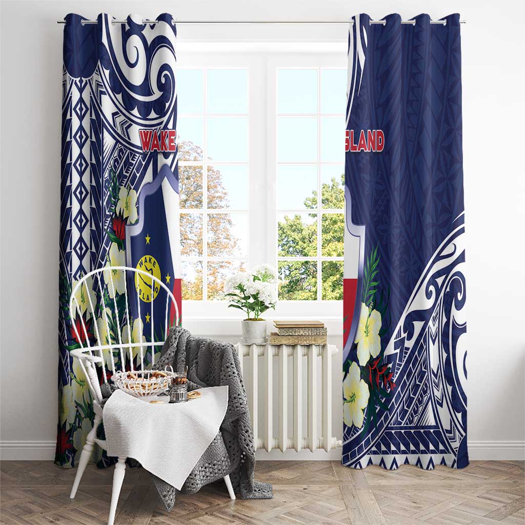Wake Island Window Curtain Tribal Pattern With Hibiscus Flowers