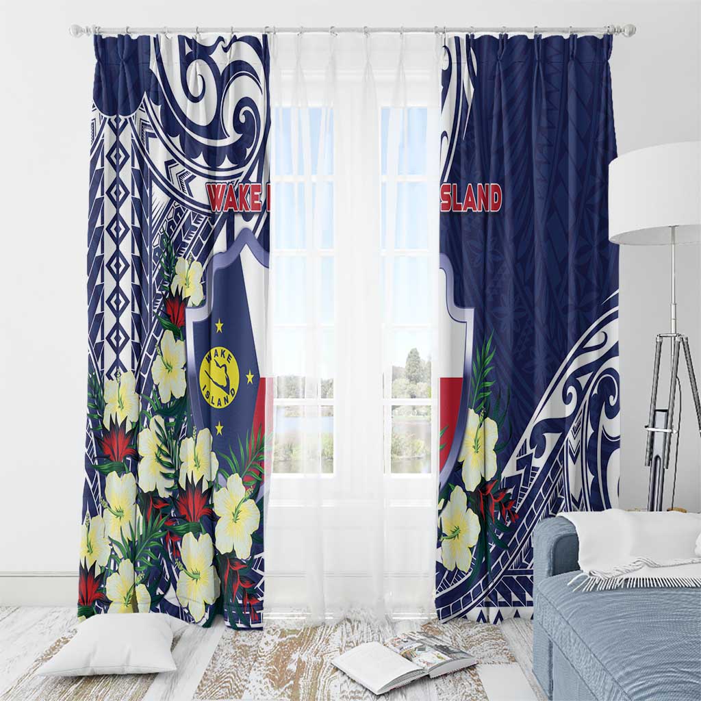 Wake Island Window Curtain Tribal Pattern With Hibiscus Flowers