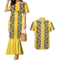 Aloha Hawaii Mardi Gras Couples Matching Mermaid Dress and Hawaiian Shirt Gold Style