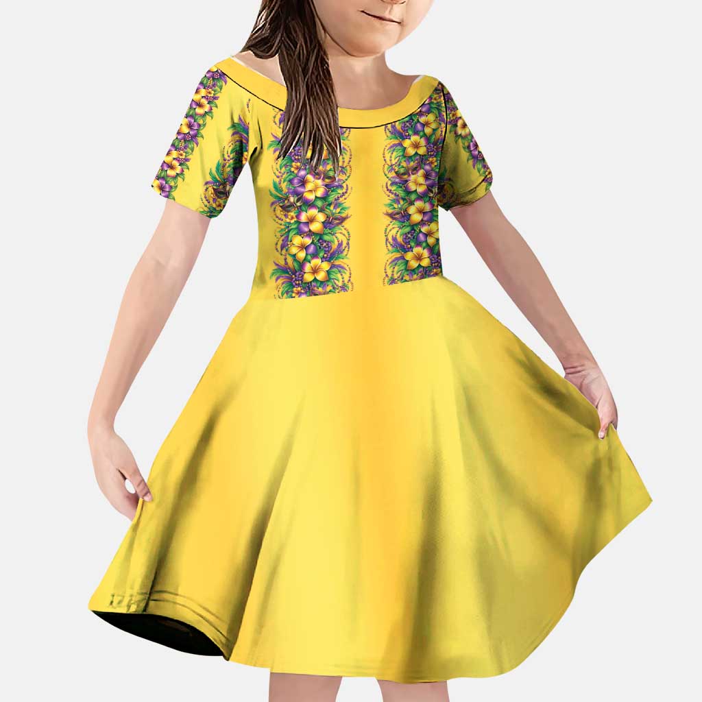 Aloha Hawaii Mardi Gras Family Matching Off Shoulder Maxi Dress and Hawaiian Shirt Gold Style