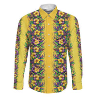 Aloha Hawaii Mardi Gras Family Matching Off Shoulder Maxi Dress and Hawaiian Shirt Gold Style