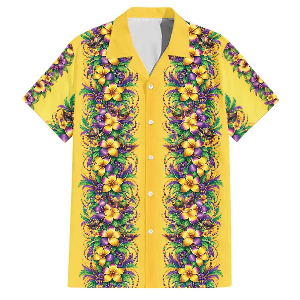 Aloha Hawaii Mardi Gras Family Matching Off Shoulder Short Dress and Hawaiian Shirt Gold Style