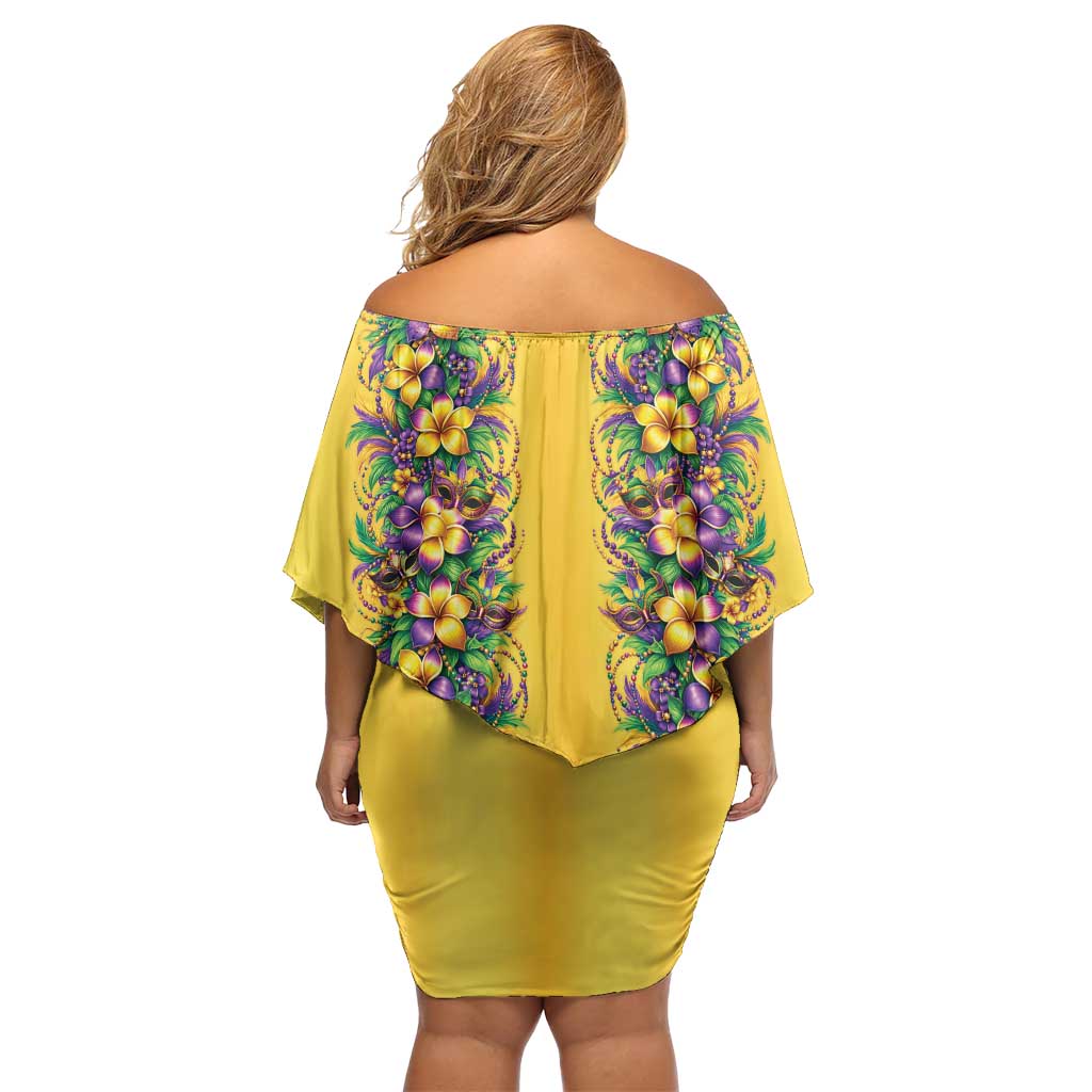 Aloha Hawaii Mardi Gras Family Matching Off Shoulder Short Dress and Hawaiian Shirt Gold Style