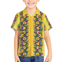 Aloha Hawaii Mardi Gras Family Matching Puletasi and Hawaiian Shirt Gold Style
