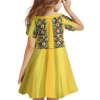 Aloha Hawaii Mardi Gras Family Matching Short Sleeve Bodycon Dress and Hawaiian Shirt Gold Style