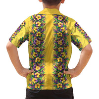 Aloha Hawaii Mardi Gras Family Matching Summer Maxi Dress and Hawaiian Shirt Gold Style