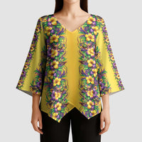 Aloha Hawaii Mardi Gras Kimono Sleeve Blouse Gold Style