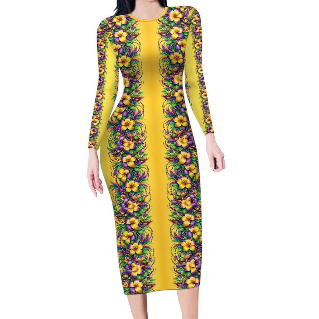 Aloha Hawaii Mardi Gras Long Sleeve Bodycon Dress Gold Style