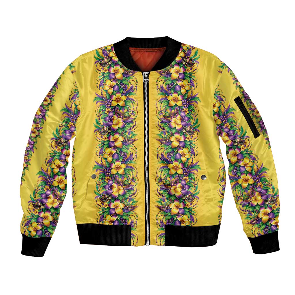 Aloha Hawaii Mardi Gras Sleeve Zip Bomber Jacket Gold Style