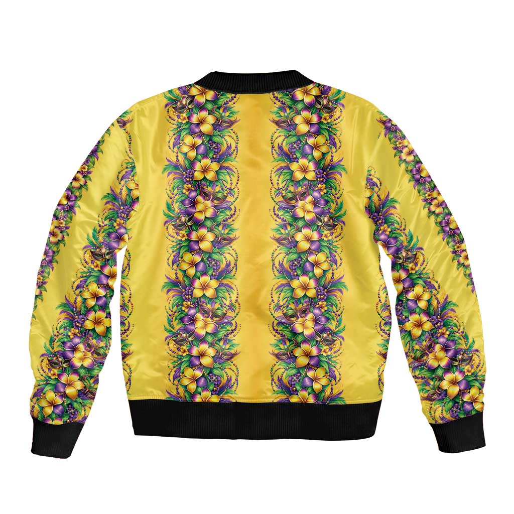 Aloha Hawaii Mardi Gras Sleeve Zip Bomber Jacket Gold Style