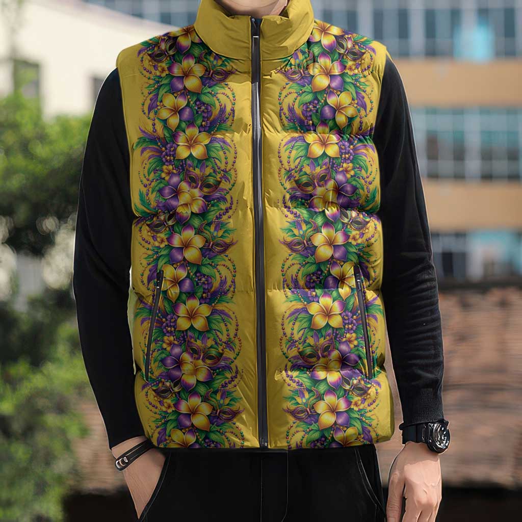 Aloha Hawaii Mardi Gras Sleeveless Puffer Jacket Gold Style