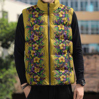 Aloha Hawaii Mardi Gras Sleeveless Puffer Jacket Gold Style