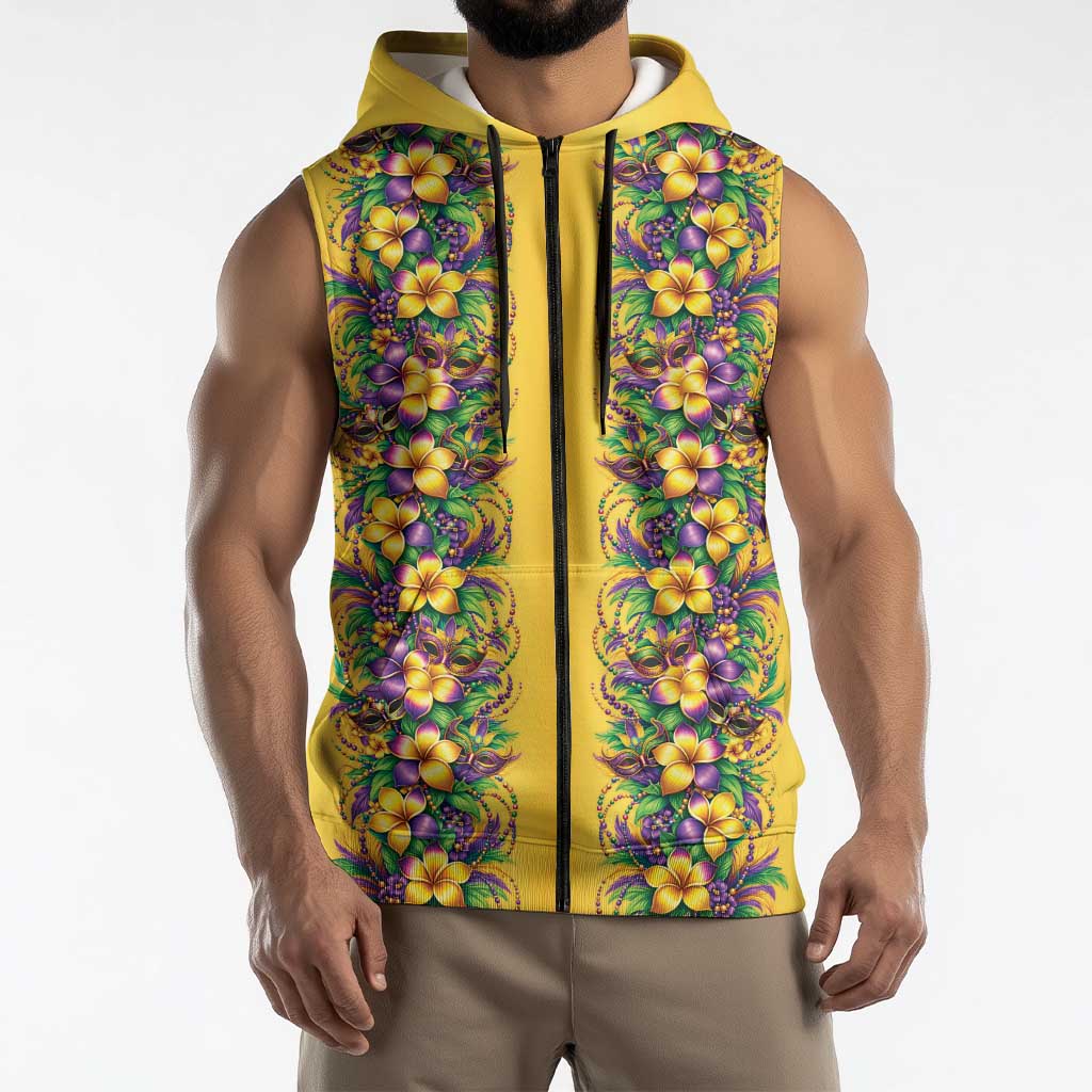 Aloha Hawaii Mardi Gras Sleeveless Zip Hoodie Gold Style