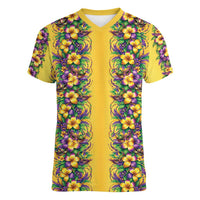 Aloha Hawaii Mardi Gras Women V-Neck T-Shirt Gold Style