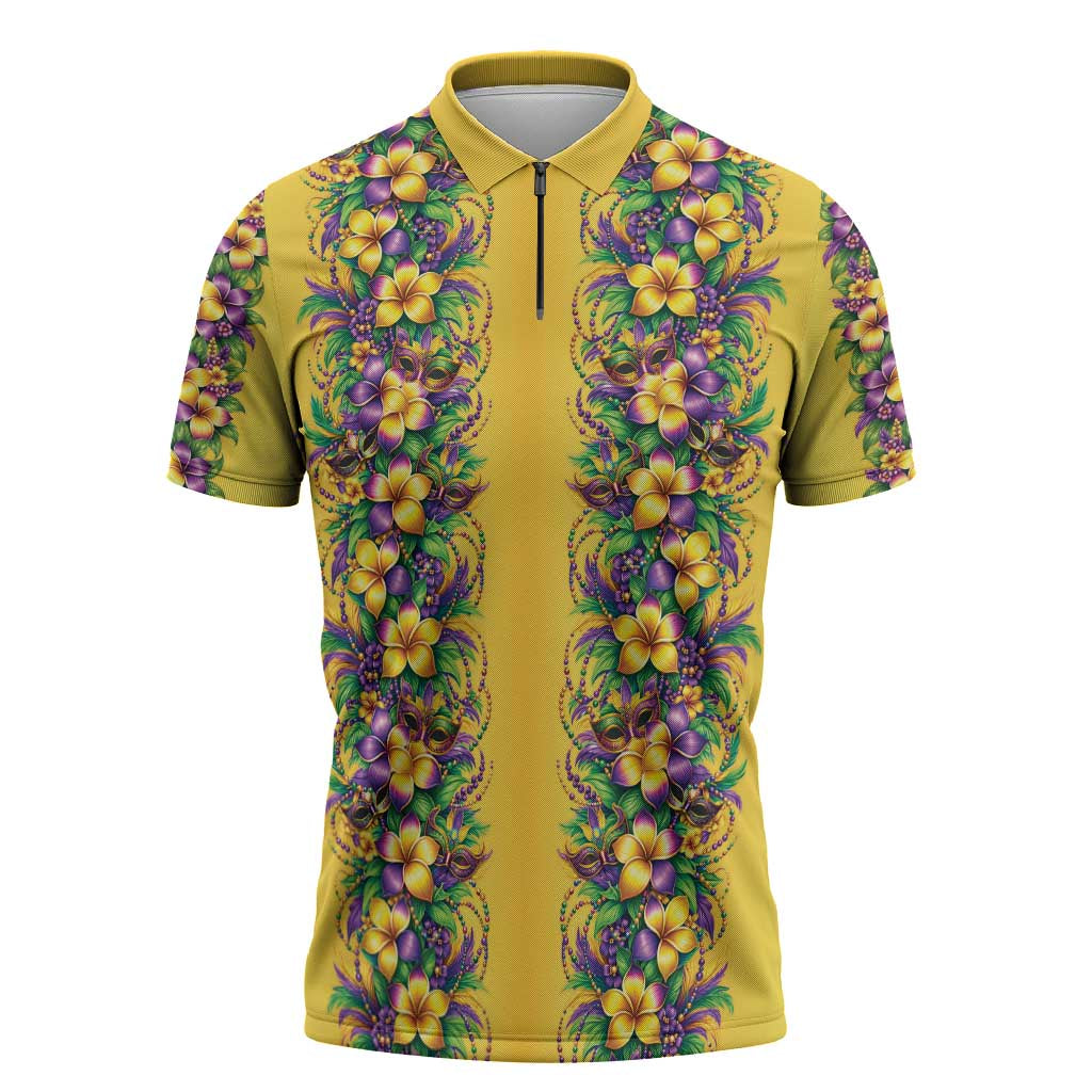 Aloha Hawaii Mardi Gras Zipper Polo Shirt Gold Style