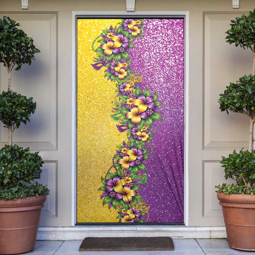 Hawaii Mardi Gras Door Cover Plumeria Lei Beads Glitter Style LT05 Colorful - Polynesian Pride