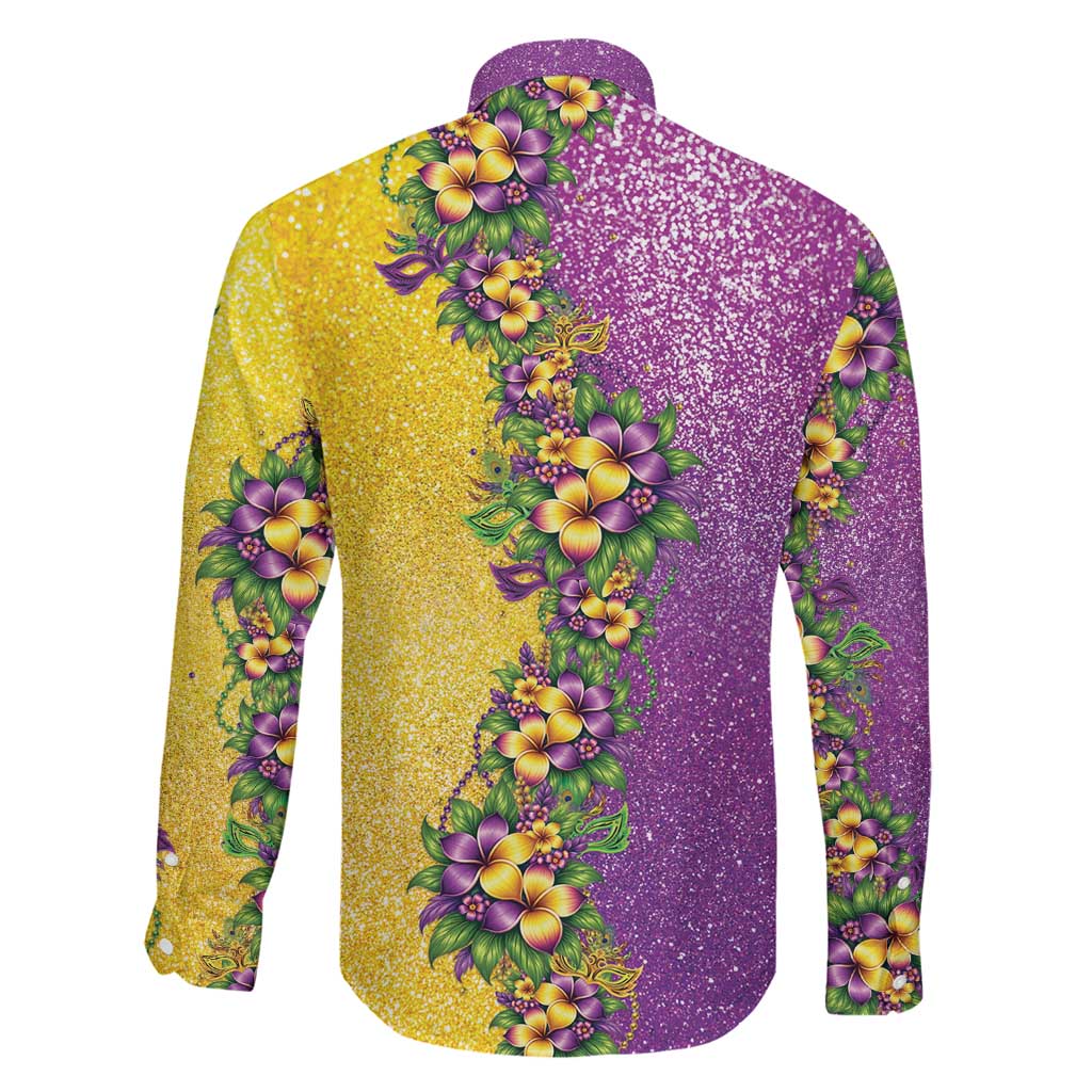 Hawaii Mardi Gras Family Matching Off Shoulder Short Dress and Hawaiian Shirt Plumeria Lei Beads Glitter Style
