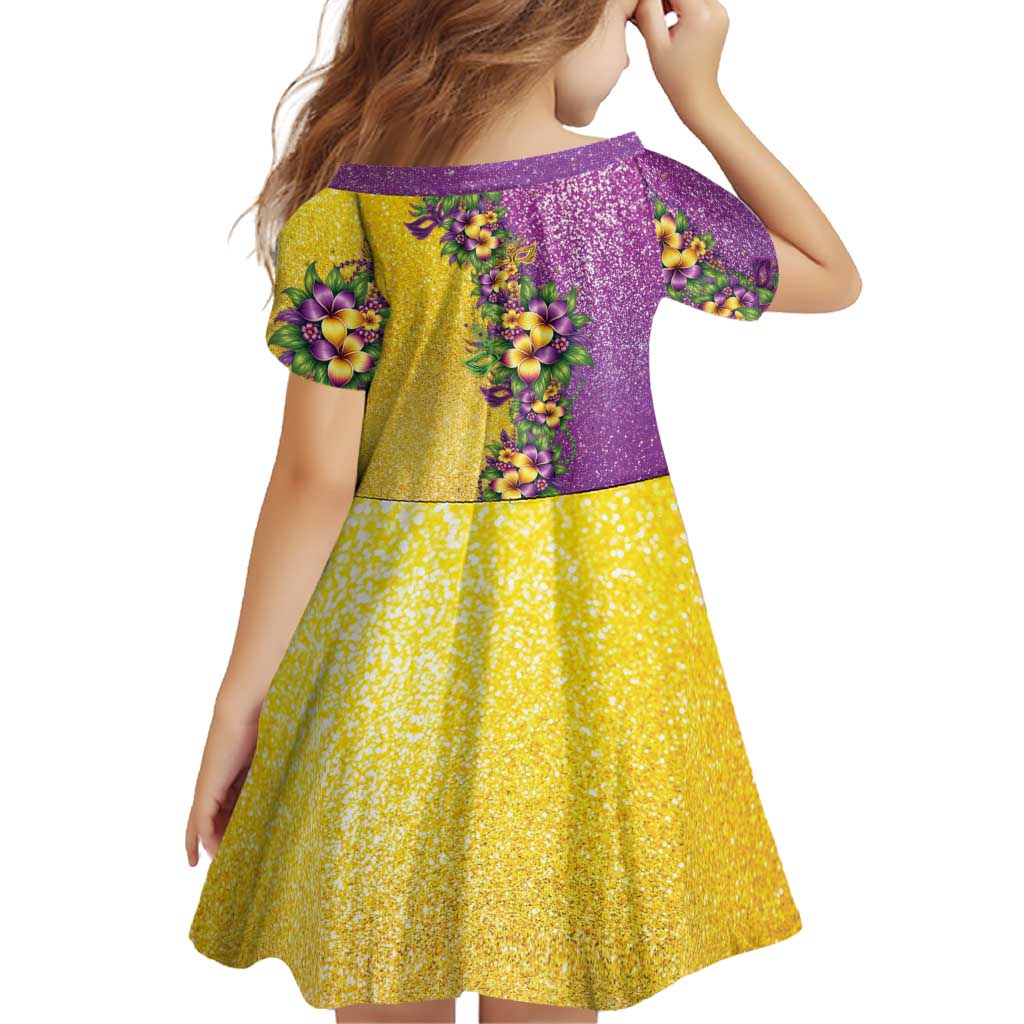 Hawaii Mardi Gras Family Matching Tank Maxi Dress and Hawaiian Shirt Plumeria Lei Beads Glitter Style