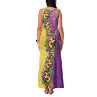 Hawaii Mardi Gras Family Matching Tank Maxi Dress and Hawaiian Shirt Plumeria Lei Beads Glitter Style