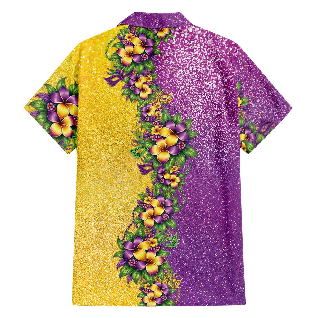 Hawaii Mardi Gras Hawaiian Shirt Plumeria Lei Beads Glitter Style LT05 - Polynesian Pride