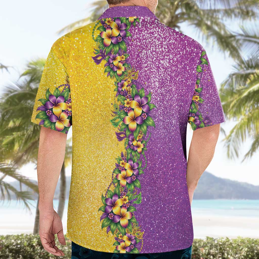 Hawaii Mardi Gras Hawaiian Shirt Plumeria Lei Beads Glitter Style LT05 - Polynesian Pride