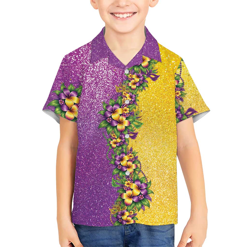 Hawaii Mardi Gras Hawaiian Shirt Plumeria Lei Beads Glitter Style LT05 - Polynesian Pride