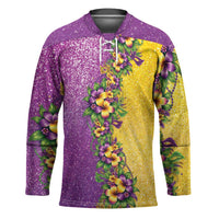 Hawaii Mardi Gras Hockey Jersey Plumeria Lei Beads Glitter Style LT05 Unisex Colorful - Polynesian Pride