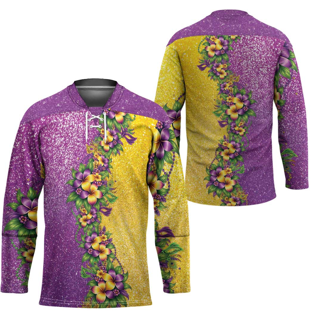 Hawaii Mardi Gras Hockey Jersey Plumeria Lei Beads Glitter Style LT05 - Polynesian Pride