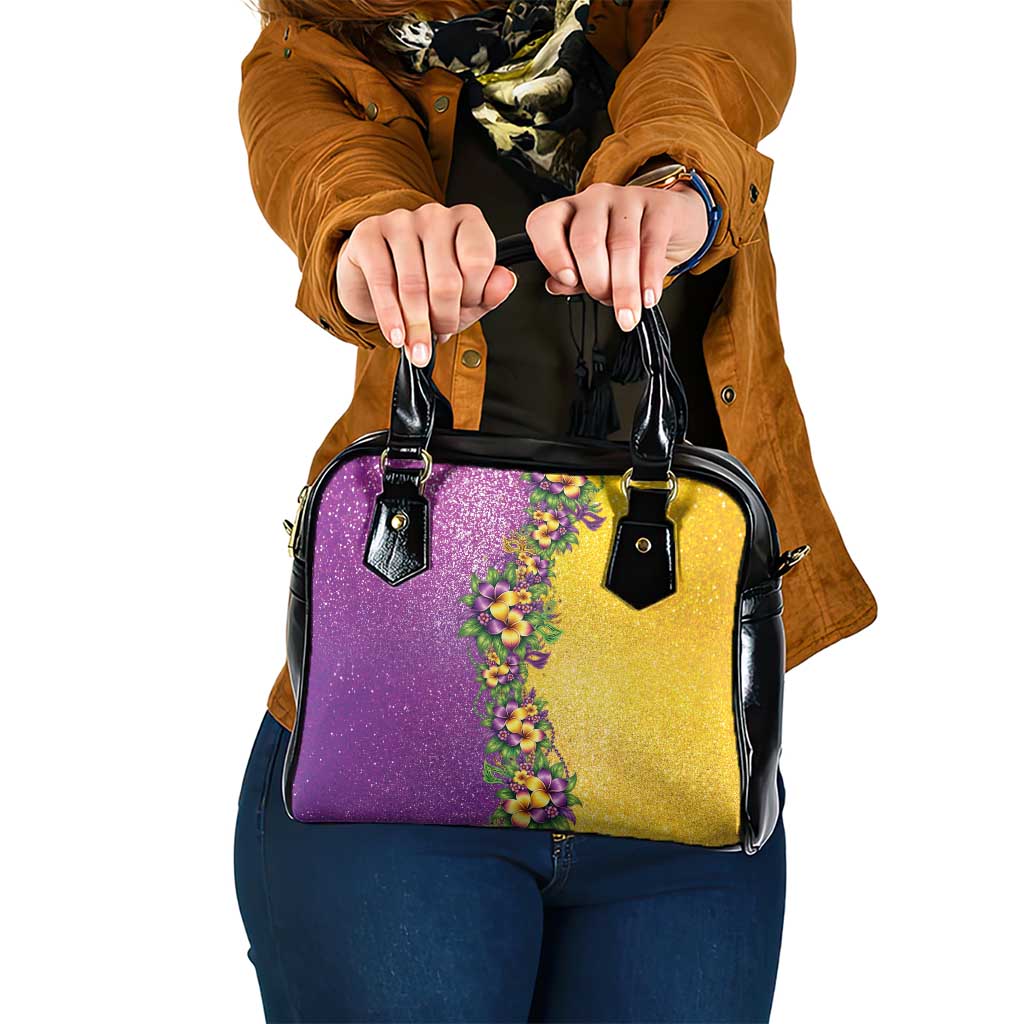 Hawaii Mardi Gras Shoulder Handbag Plumeria Lei Beads Glitter Style