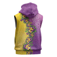 Hawaii Mardi Gras Sleeveless Hoodie Plumeria Lei Beads Glitter Style