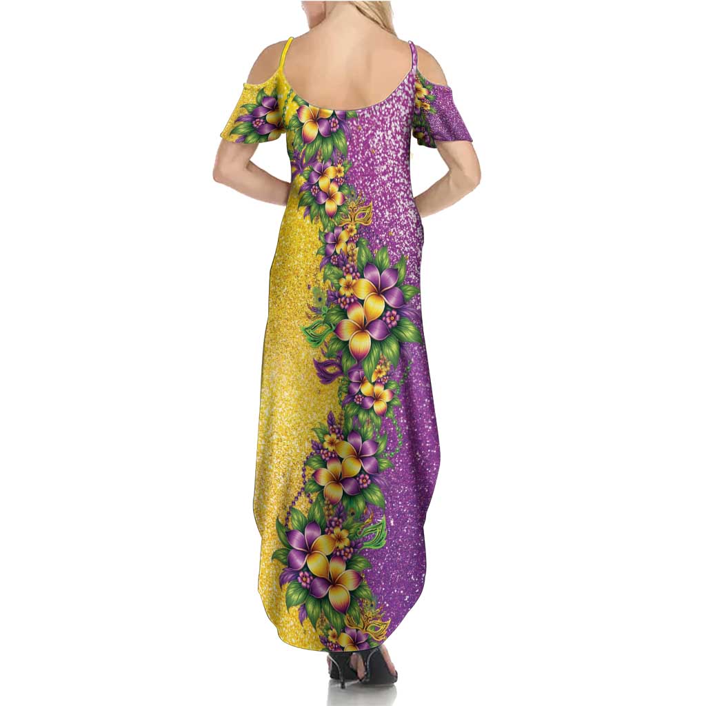 Hawaii Mardi Gras Summer Maxi Dress Plumeria Lei Beads Glitter Style LT05 - Polynesian Pride