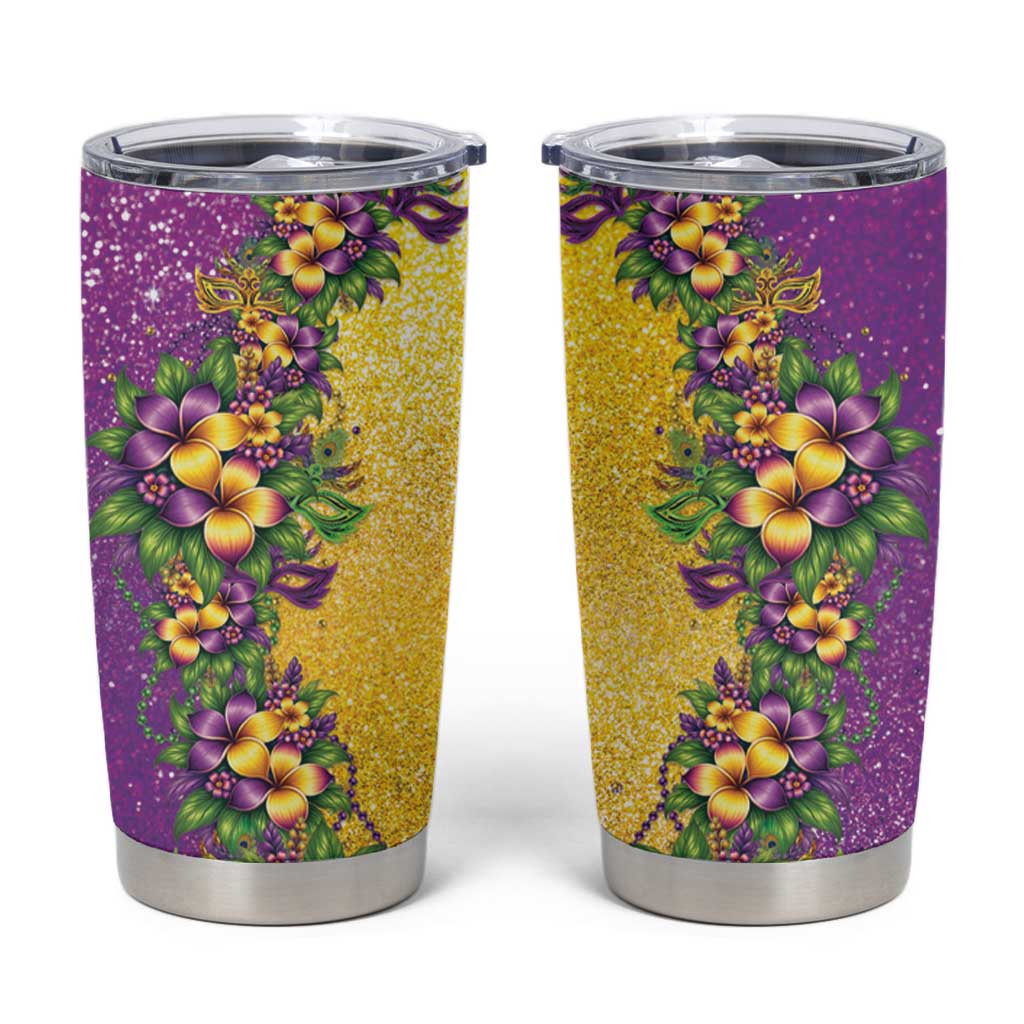 Hawaii Mardi Gras Tumbler Cup Plumeria Lei Beads Glitter Style LT05 Colorful - Polynesian Pride