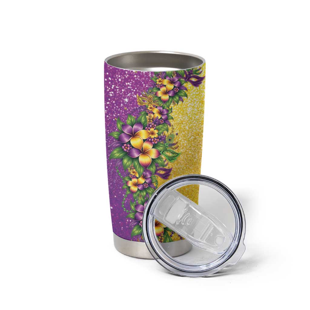 Hawaii Mardi Gras Tumbler Cup Plumeria Lei Beads Glitter Style LT05 - Polynesian Pride