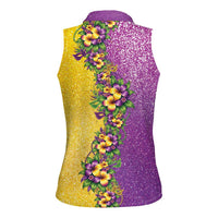 Hawaii Mardi Gras Women Sleeveless Polo Shirt Plumeria Lei Beads Glitter Style LT05 - Polynesian Pride