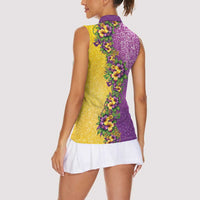 Hawaii Mardi Gras Women Sleeveless Polo Shirt Plumeria Lei Beads Glitter Style LT05 - Polynesian Pride