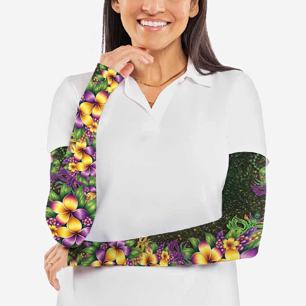 Hawaii Mardi Gras Arm Sleeves Tropical Flowers Glitter Style