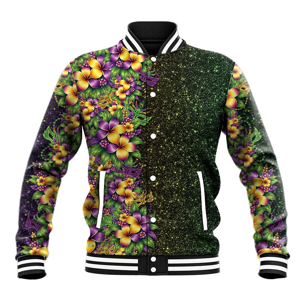 Hawaii Mardi Gras Baseball Jacket Tropical Flowers Glitter Style