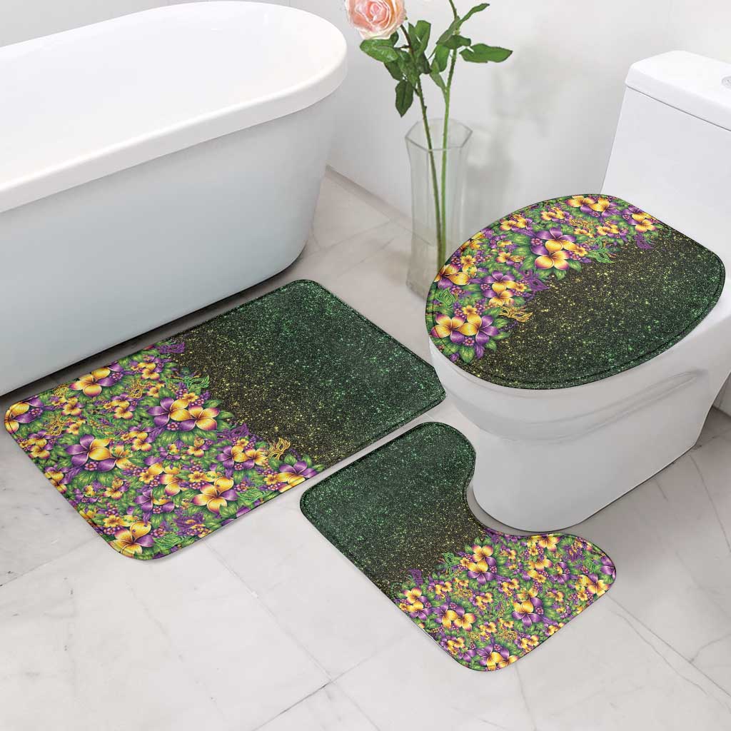 Hawaii Mardi Gras Bathroom Set Tropical Flowers Glitter Style