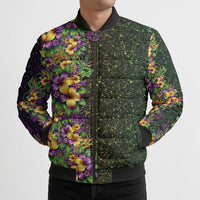 Hawaii Mardi Gras Bomber Puffer Jacket Tropical Flowers Glitter Style