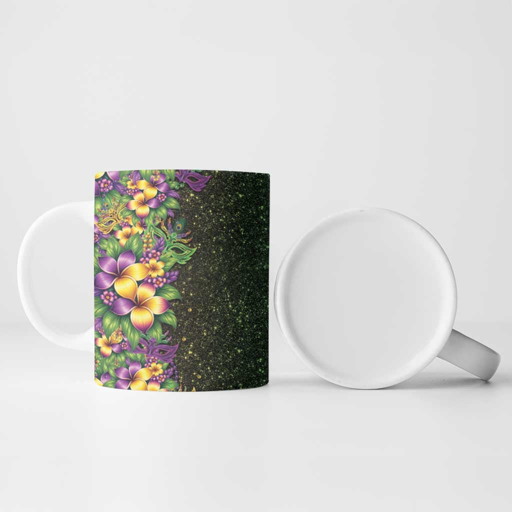 Hawaii Mardi Gras Ceramic Mug Tropical Flowers Glitter Style